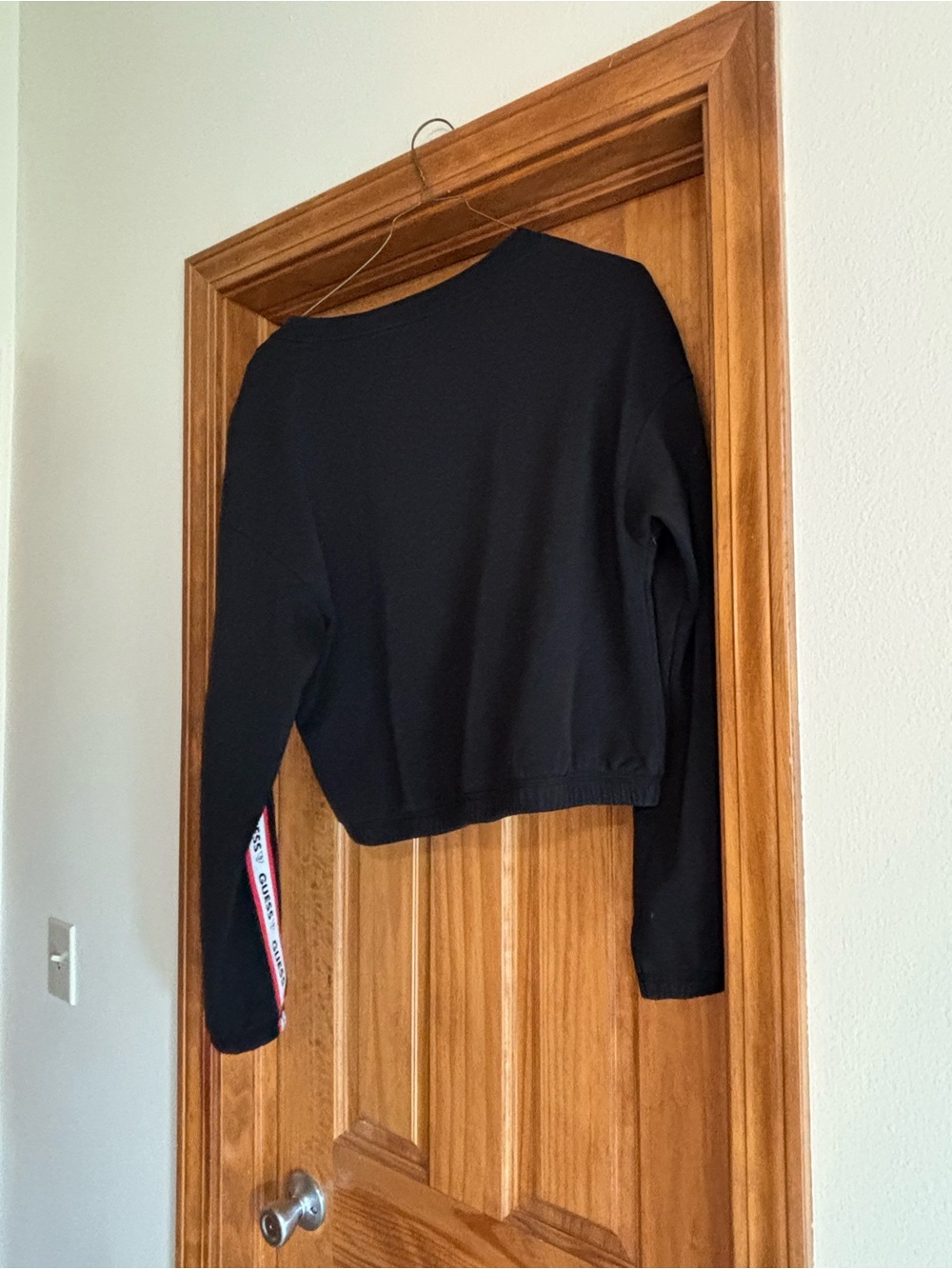 Guess Black Cropped Sweatshirt with Red & White Logo Tape - Picture 6 of 9